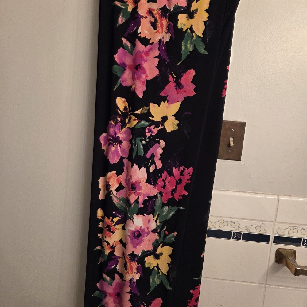 Susan Graver Wide Leg Pants Black/Mulifloral